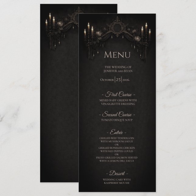 Menú de boda de Halloween gótico floral elegante (Anverso / Reverso)