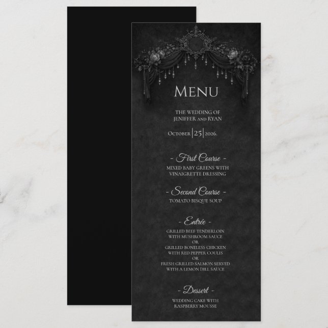 Menú de boda de Halloween gótico floral elegante (Anverso / Reverso)