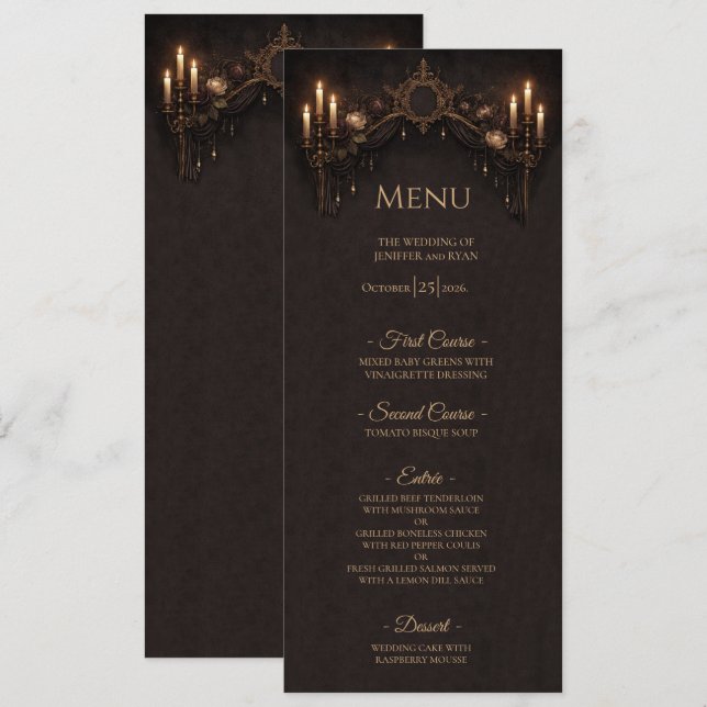 Menú de boda de Halloween gótico floral elegante (Anverso / Reverso)