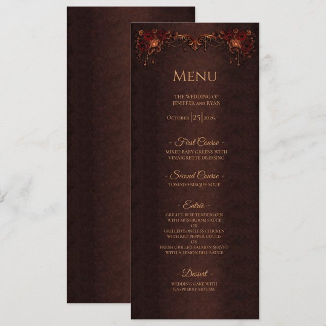 Menú de boda de Halloween gótico floral elegante (Anverso / Reverso)