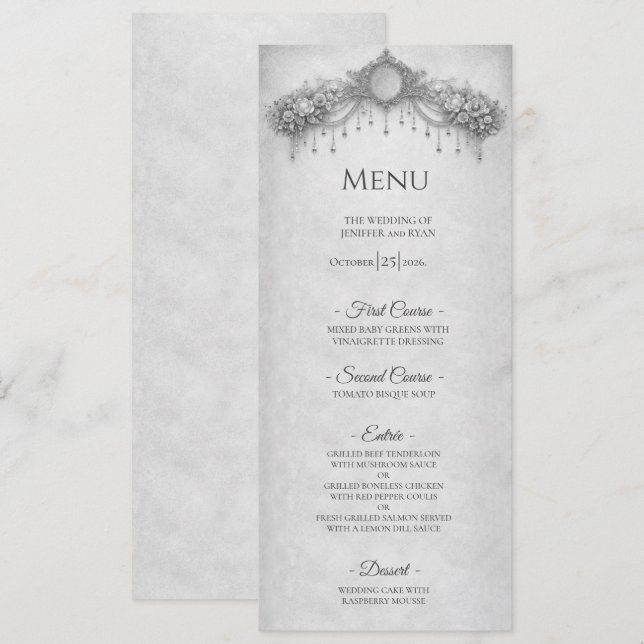 Menú de boda de Halloween gótico floral elegante (Anverso / Reverso)