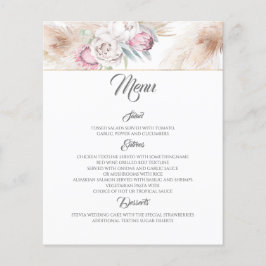 Menú de boda de hierba de pampas floral rosa