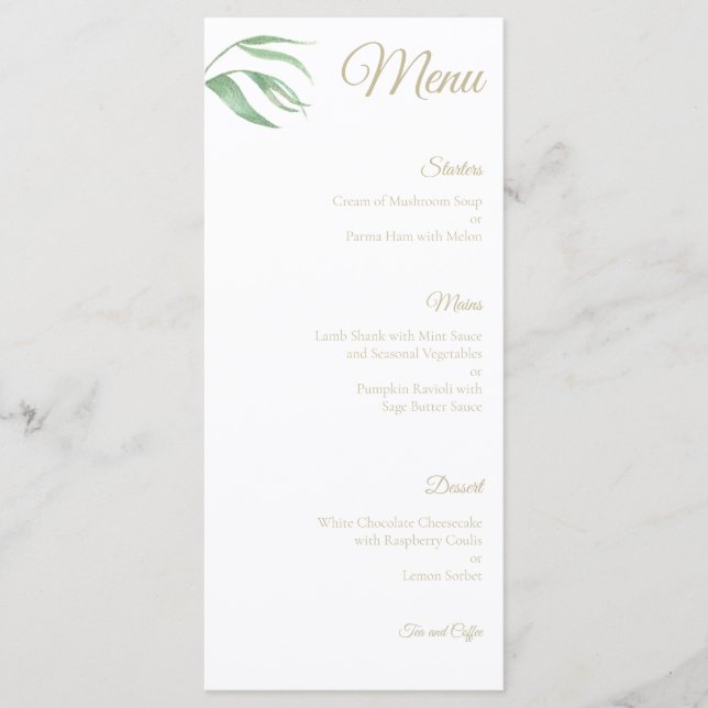 Menú de Boda de Hoja de Planta Tropical (Anverso)