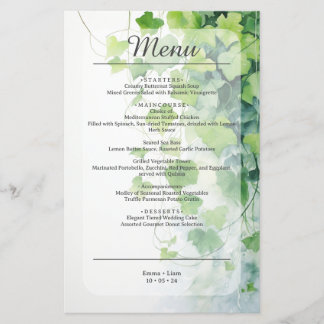 Menú de Boda de Hoja Verde Elegante