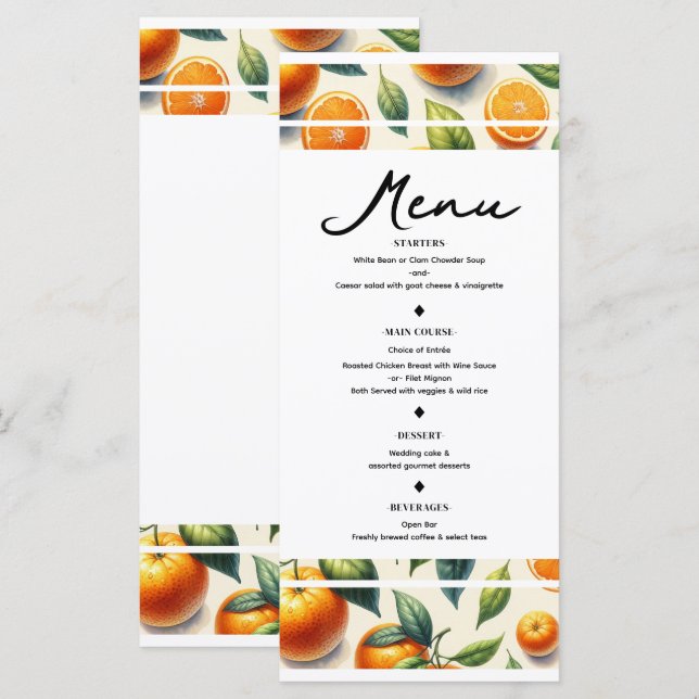 Menú de Boda de Hojas de Naranja de Cítricos en Ac (Anverso / Reverso)