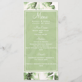 Menú de Boda de Hojas Tropicales Verdes y Blancas