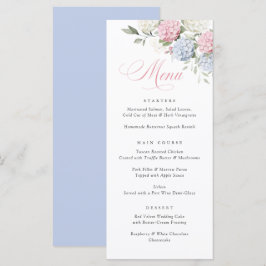 Menú de Boda de Hortensias Elegantes Rosa y Azul