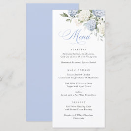 Menú de boda de hortensias verdes azul elegante