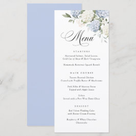 Menú de boda de hortensias verdes azul elegante