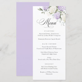 Menú de boda de hortensias verdes y lilas elegante