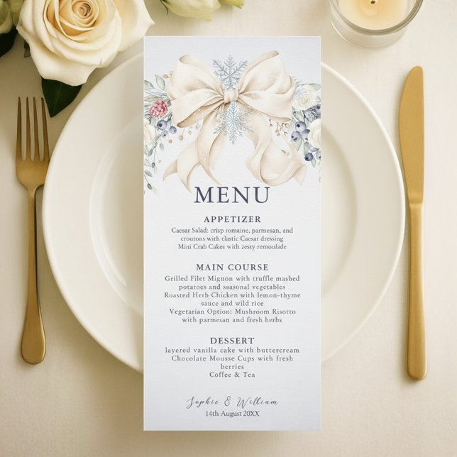Menú de Boda de Invierno – Crema, Lazo y Floral (winter wedding menu)