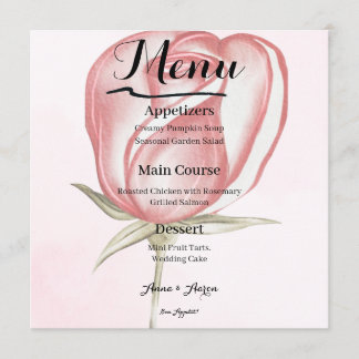 Menú de Boda de Jardín de Rosa Pastel Primavera Ve