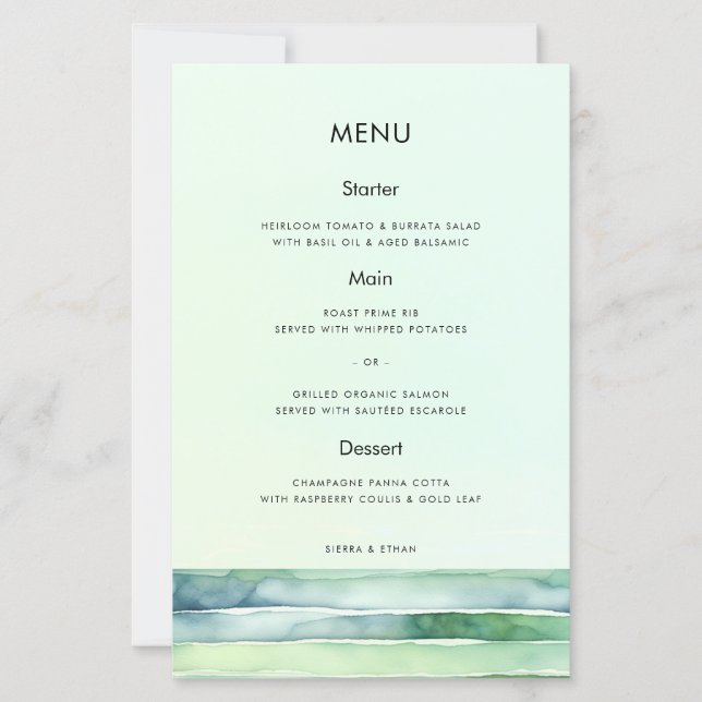 Menú de Boda de la Piscina de Marea Verde de la Pl (Anverso)