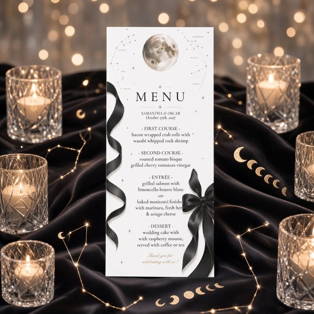 Menú de boda de lazo negro lunar celestial de lujo (Subido por el creador)