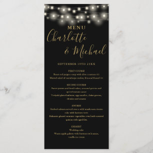 Menú de Boda de Luces de Cuerda de Oro Negro con F