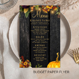 Menú de boda de madera rústica de otoño
