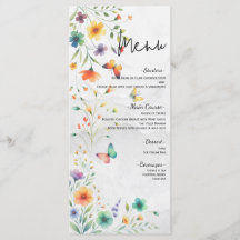 Menú de Boda de Mariposa Floral Acuarela Colorida