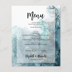 Menú de boda de mármol azul económico
