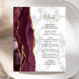 Menú de boda de mármol de ágata dorada de Borgoña 