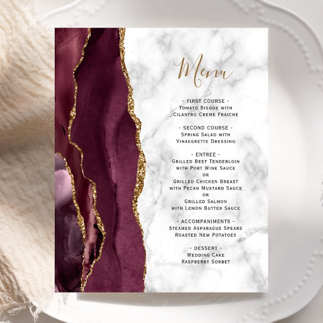 Menú de boda de mármol de ágata dorada de Borgoña  (Subido por el creador)