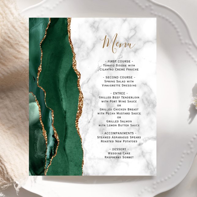 Menú de Boda de Mármol de Ágata Esmeralda Verde Pr (Subido por el creador)