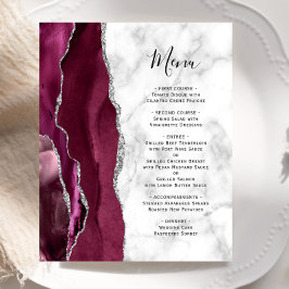 Menú de Boda de Mármol de Ágata Plateada de Borgoñ