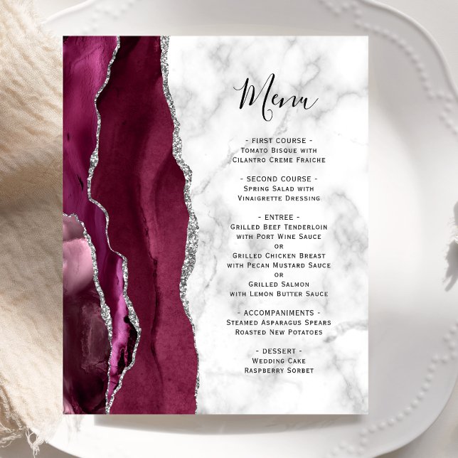 Menú de Boda de Mármol de Ágata Plateada de Borgoñ (Subido por el creador)