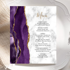 Menú de Boda de Mármol de Ágata Purpura Dorado Pre