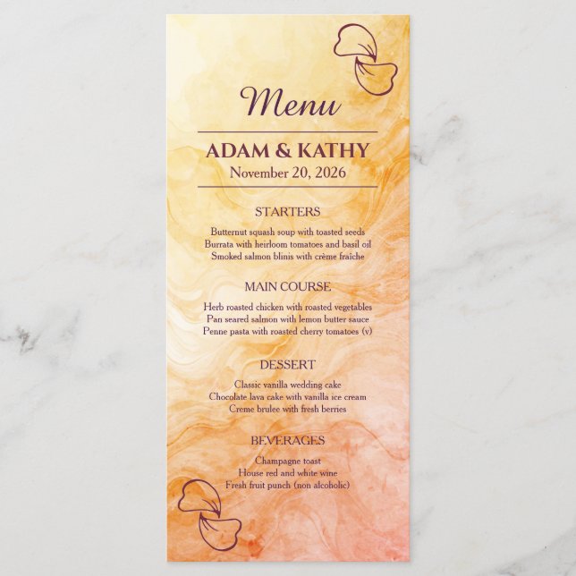 Menú de Boda de Mármol de Otoño Cálido (Anverso)