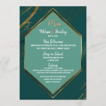 Menú de Boda de Mármol Geométrico Dorado Verde Esm