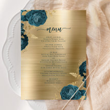Menú de Boda de Metal Bruñido Elegante Azul Verde