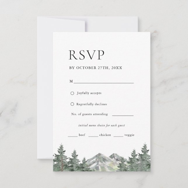 Menú de Boda de montaña de pino RSVP (Anverso)