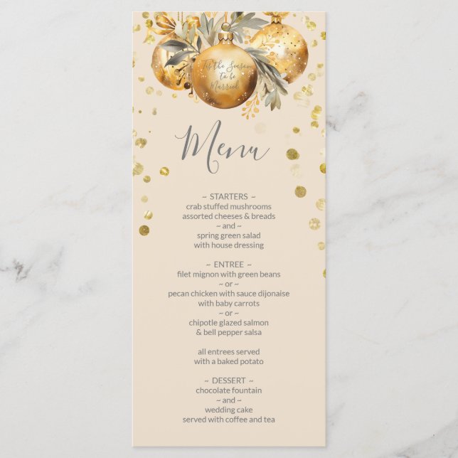 Menú de Boda de Navidad Beige Dorado (Anverso)