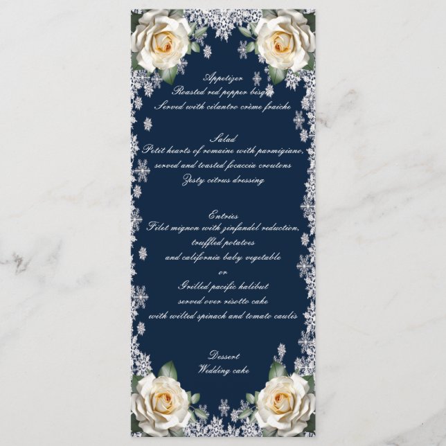 Menú de Boda de Navidad con Copos de Rosa Blanca (Anverso)