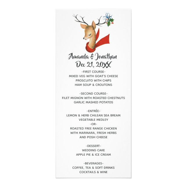Menú de boda de Navidad Reno ciervo vintage retro (Frente)