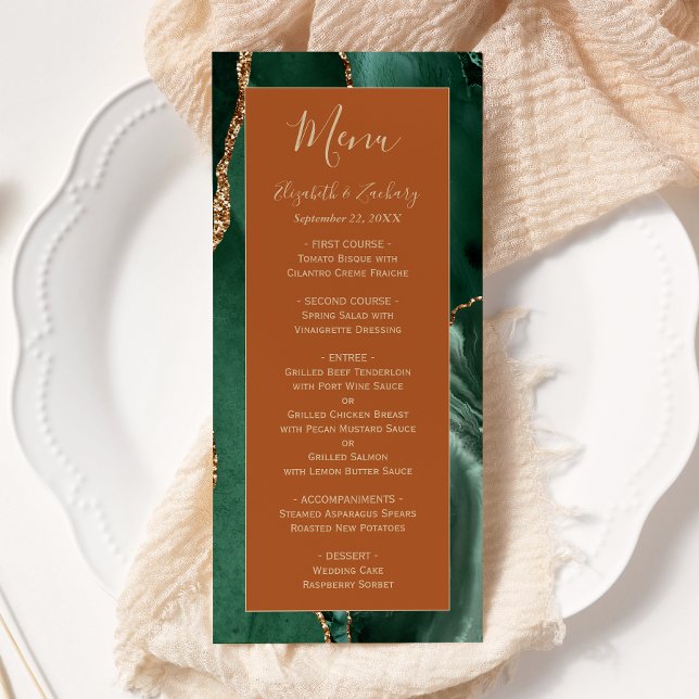 Menú de Boda de Oro Herrumbre Verde Esmeralda (Subido por el creador)