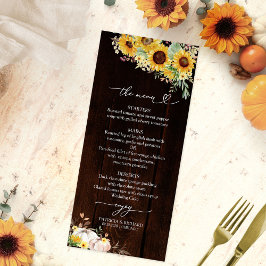 Menú de Boda de Otoño con Girasoles y Calabazas de