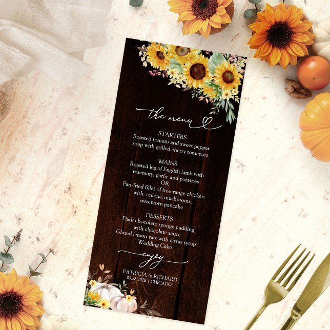 Menú de Boda de Otoño con Girasoles y Calabazas de (Subido por el creador)