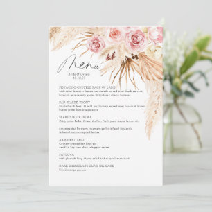 Menú de boda de Pampas Gras floral boho acuarela