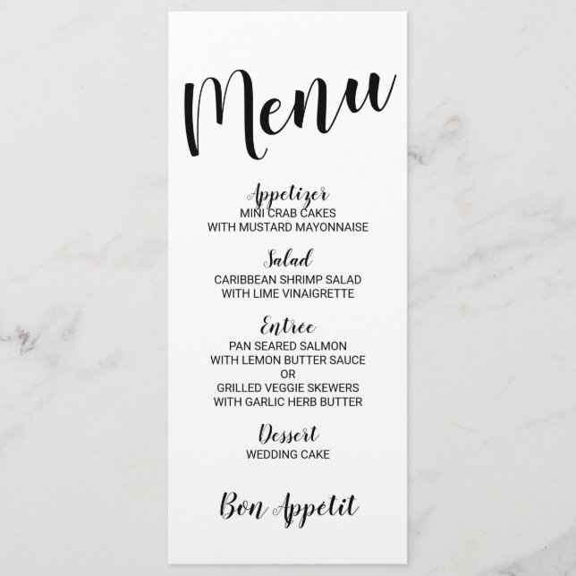 Menú de Boda de Papel Kraft con Letra Moderna (Anverso)