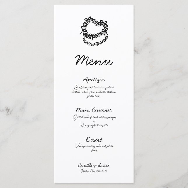 Menú de Boda de pasteles dibujado a mano (Anverso)