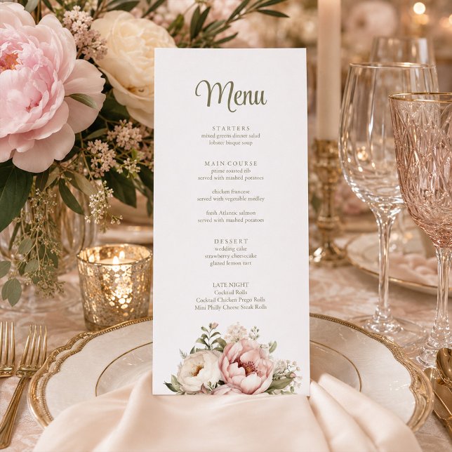 Menú de Boda de Peonía Blush y Marfil (Blush & Ivory Peony Wedding Menu)