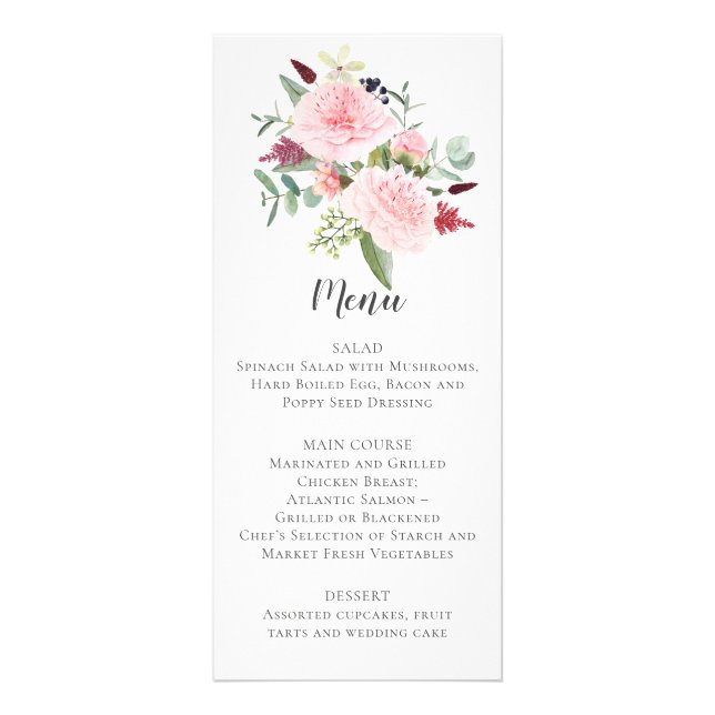 Menú de Boda de Peonías Eucalipto Verde Rosa Atrás (Frente)