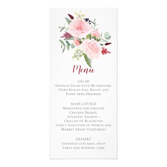 Menú de Boda de Peonías Rosadas con Verde de Eucal (Frente)