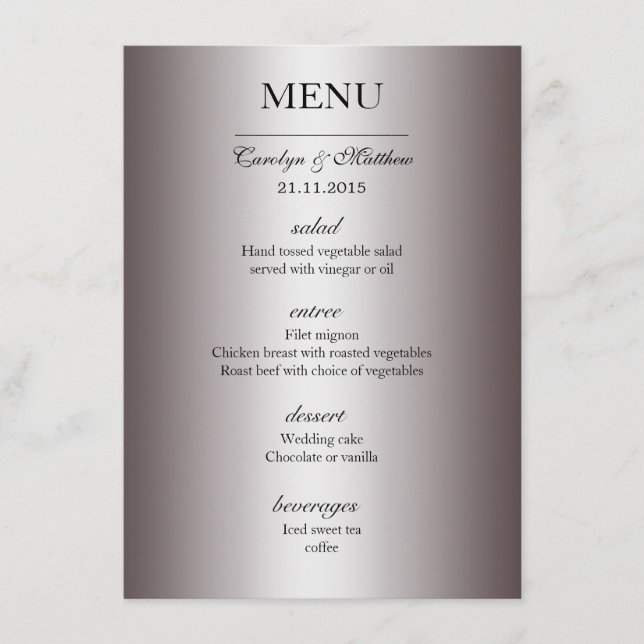 Menú de Boda de Plata Elegante y Sofisticado (Anverso)