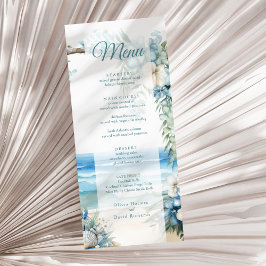 Menú de Boda de Playa con Arco Tropical Azul Acuar