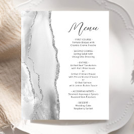 Menú de boda de presupuesto gris plata ágata scrip