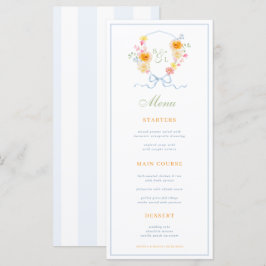 Menú de boda de primavera con rayas azules y crest