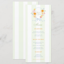 Menú de boda de primavera con rayas verdes y crest