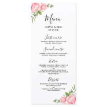Menú de boda de primavera / verano con acuarela fl